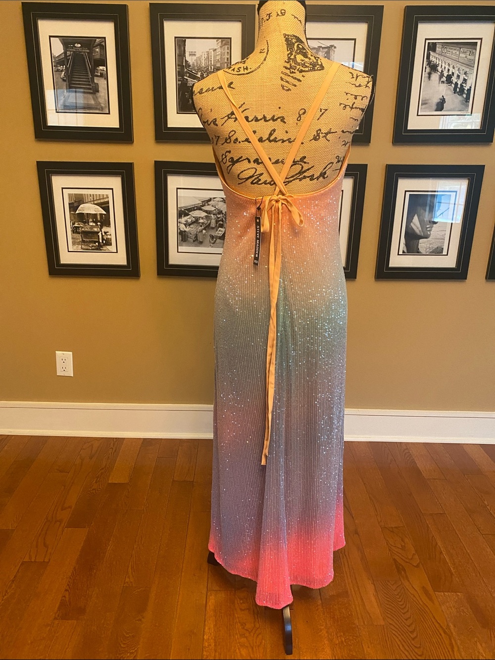 Steve Madden Sparkle Ombre Maxi Dress in Peach, Light Blue, Coral. Sz 4 NWT - Picture 5 of 7